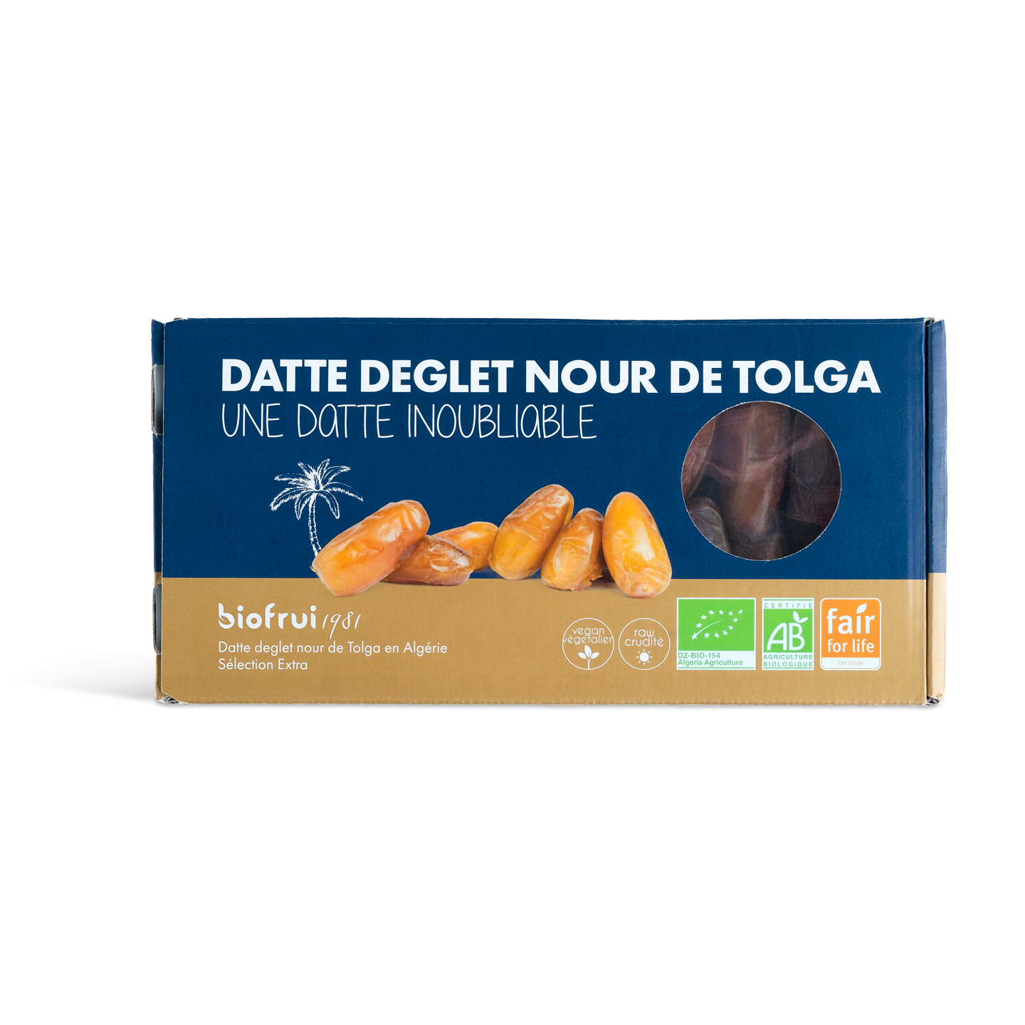 Datte Deglet Nour Sélection Extra bio et équitable de Tolga (Algérie) en coffret 400 g - Pack Éco