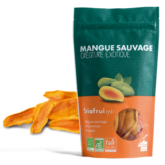 Mangue sauvage séchée en moitié bio et équitable du Cameroun - Sachet 100g imprimé éco-conçu - Pack Éco